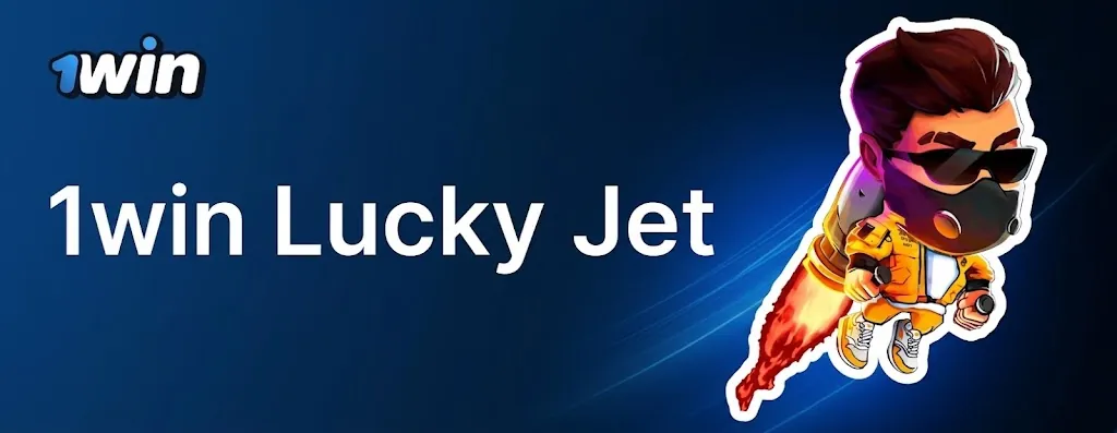 Lucky Jet pe 1win cu personajul Joe zburând cu jetpack-ul
